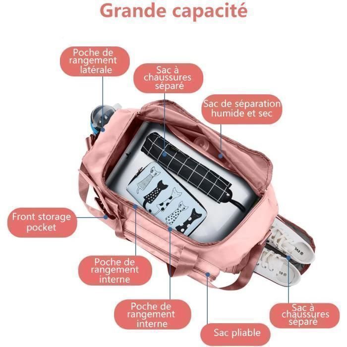 Large Capacity Foldable Travel Bag, Lightweight Waterproof Carry Bag, Sports Backpack with Separate Dry and Wet Compartments, 35L/50L Adjustable