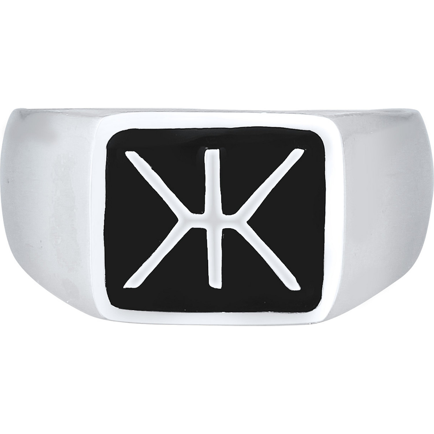 KUZZOI Hommes sceau logo basique émail noir en argent sterling 925