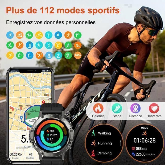 Montre Connectée Homme - IP68 Verre antirayures - Bluetooth 5,3 - 800mAh - 120+ Sport modes - 200+ cadrans pour iOS Android
