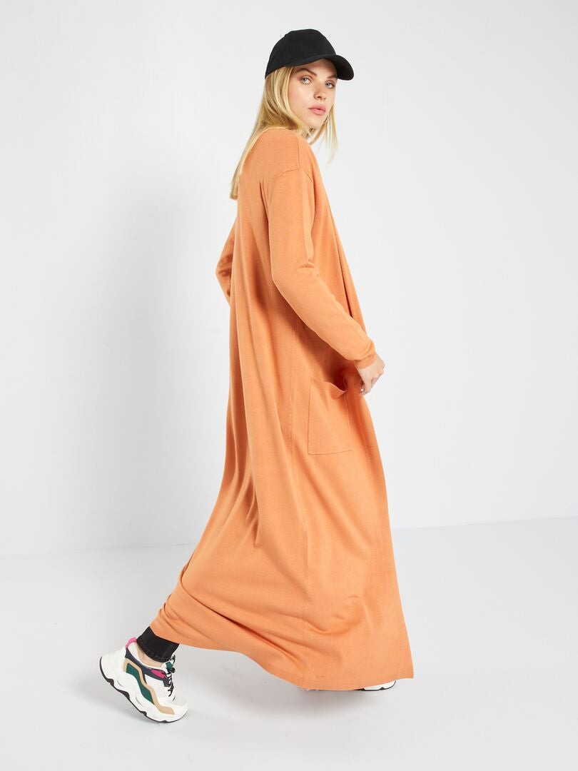 Lange, open cardigan van zachte viscose - BRUIN