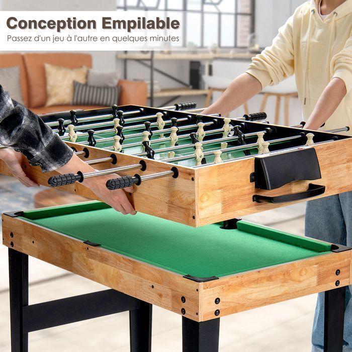 Table Multi-Jeux 10-en-1 COSTWAY-Baby Foot Enfant,Ping Pong,Billard,Hockey-103 x 58 x 68 cm-en Bois-Accessoires Complets-8+ Ans