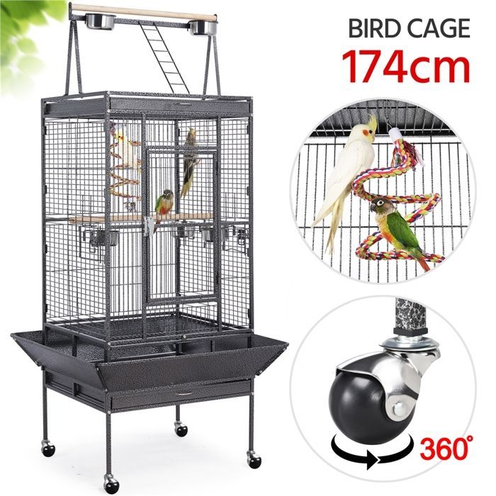 Jaula para pájaros de 81 x 76 x 174 cm para periquitos, cacatúas, loros y canarios - Metal - con zona de juegos - Yaheetech