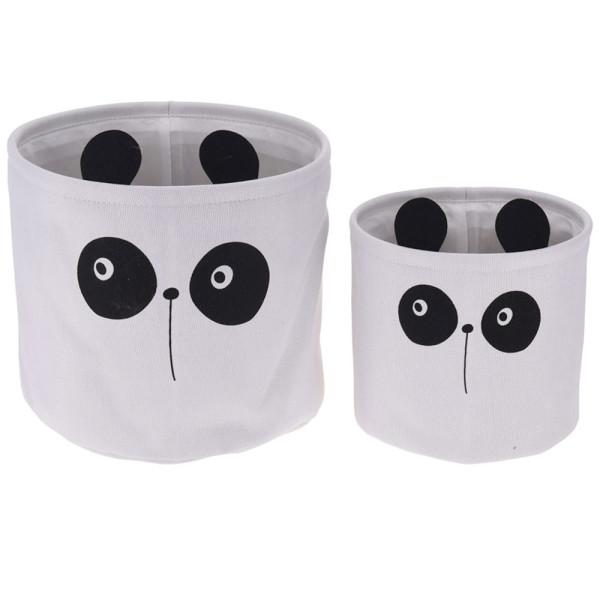 Zestaw 2 Pojemników na zabawki Kosz PANDA Szary 29x26 cm