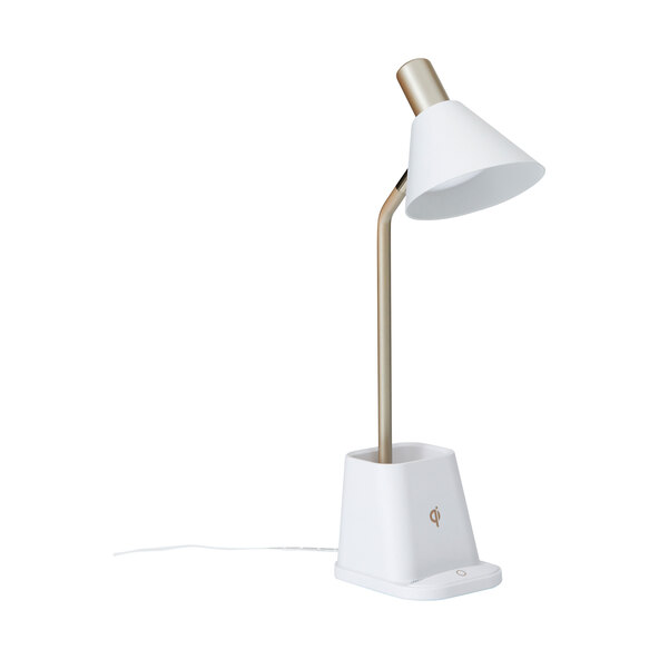 Lampă de birou LED cu încărcare wireless, albă