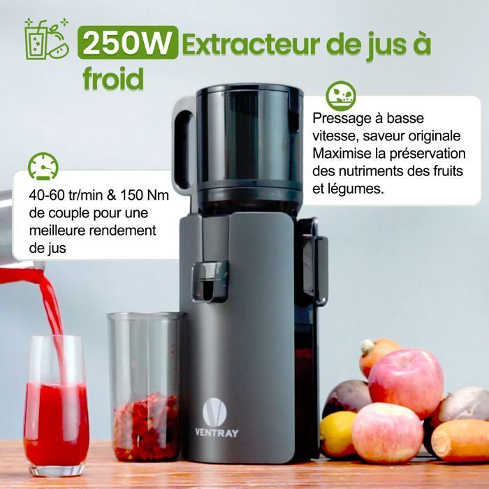 Juicer - VENTRAY - Ventray Max 120 Cold Press - 250W - 120mm Feed Chute - Black