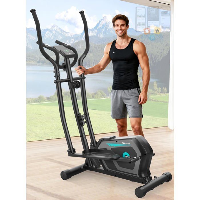 Elíptica silenciosa 3 en 1, 16 niveles de resistencia, peso máximo 130 kg, pantalla LCD, compatible con aplicación, ideal para entrenamiento cardiovascular en casa, color negro y azul.