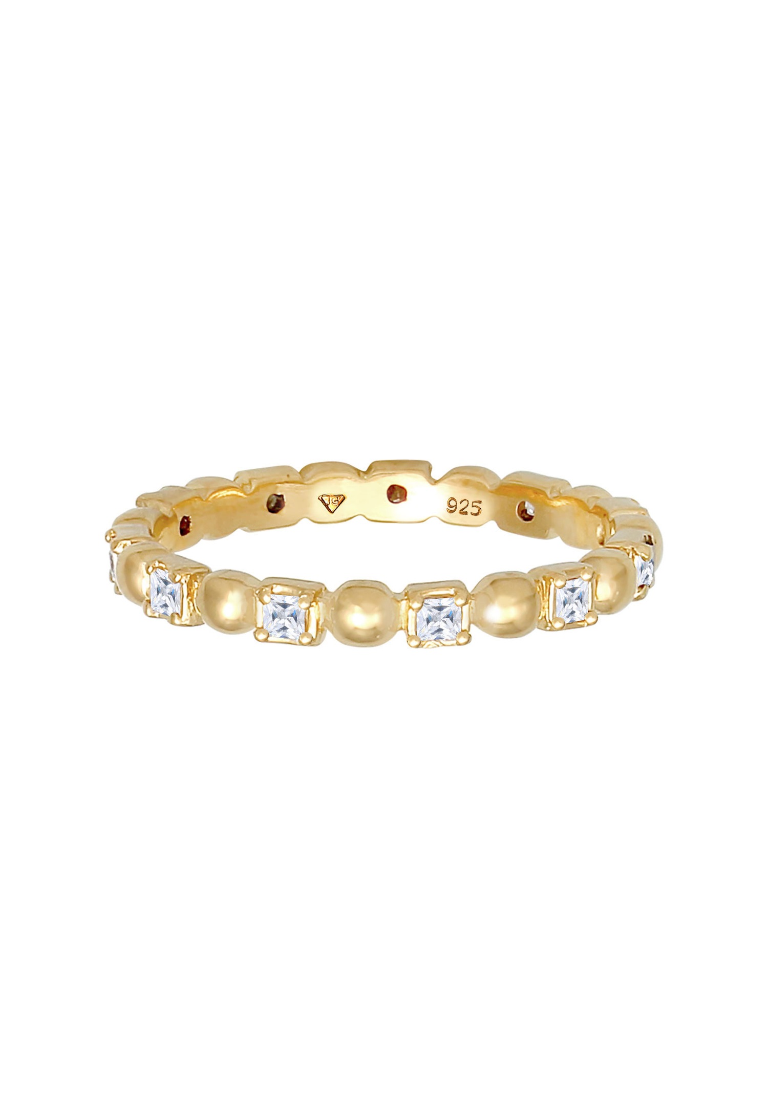 Elli Bague pour dames Boule carrée minimale avec zirconium en argent sterling 925 plaqué or