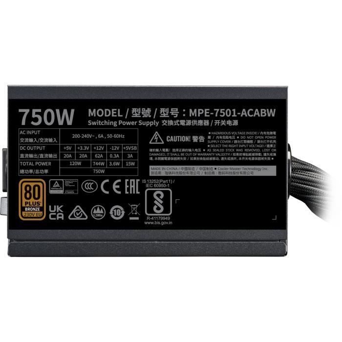COOLER MASTER - MWE 750W V3 ATX 3.1 - Alimentation PC - 750 W