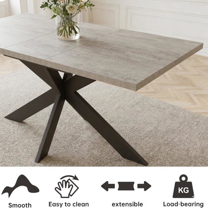 JIEXI Ensemble comprenant une table à rallonges grise et 4 chaises avec housses, idéal pour la cuisine et le salon