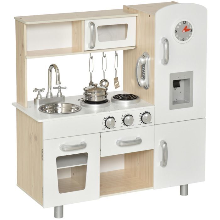 Cuisine pour enfant - HOMCOM - jeu imitation bois nombreux accessoires rangements - MDF pin - blanc chêne clair
