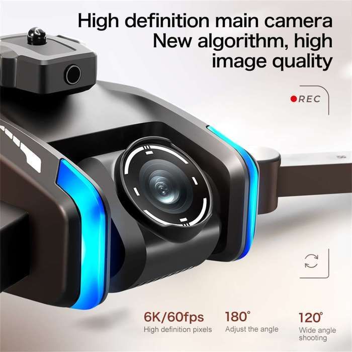 Dron GPS de doble cámara con giro de 180°, control remoto 5G, pantalla, retorno inteligente y 3 baterías.