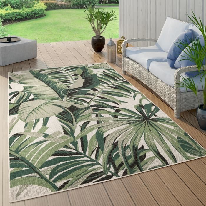 Alfombra de exterior Paco Home para patio, sala de estar, cocina, estampado bohemio de la jungla, diseño de palmeras, verde, 160x230 cm