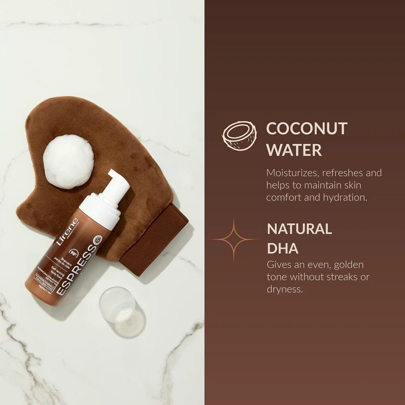 Espuma bronzeadora Lirene Perfect Tan para tons de pele escuros, para rosto e corpo.