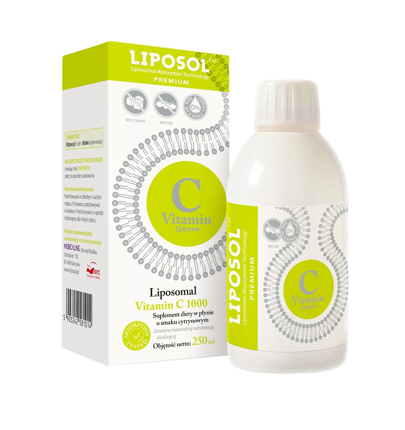 Liposol Liposomalna Witamina C, Smak cytrynowy, Płyn