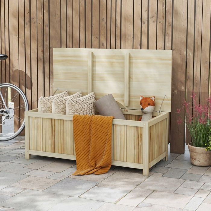 Outsunny - Baúl de almacenamiento - Madera de abeto - 120x55x45cm - Madera natural
