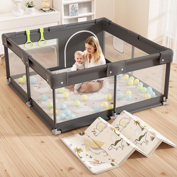 Parque infantil para bebés, 120 x 120 cm, barrera de seguridad con malla, ideal para uso en interiores, parque infantil grande.