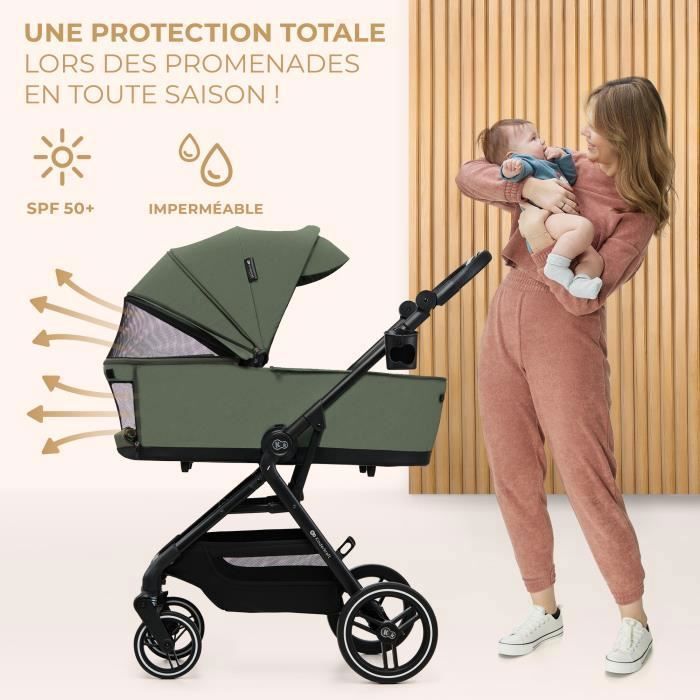 Passeggino multifunzione Kinderkraft YOXI 2 in 1, leggero e maneggevole, impermeabile con filtro UPF50+, fino a 4 anni, verde.