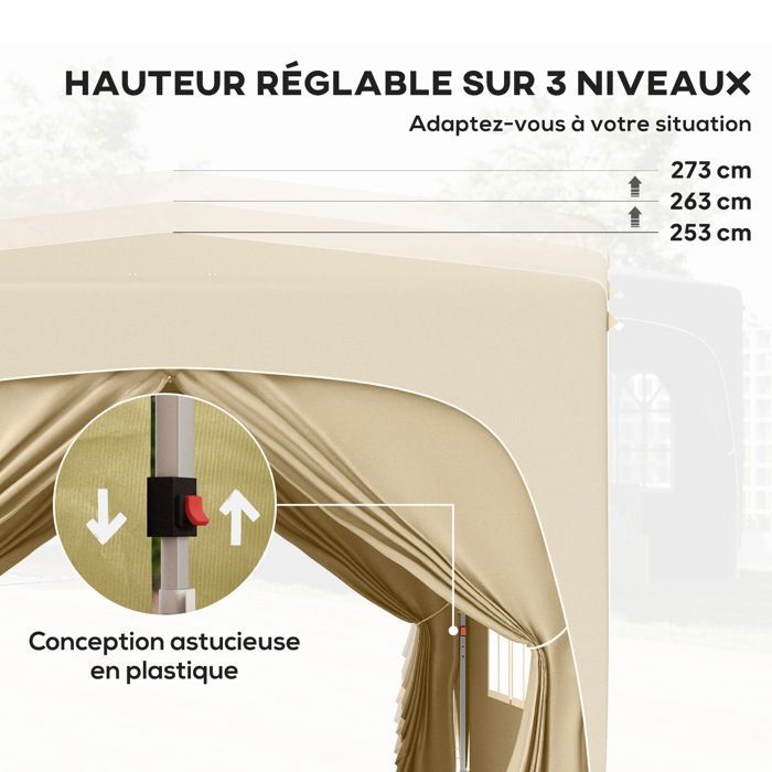 Outsunny Pavillon/Partyzelt – Faltbar – 3 x 3 x 2,73 m – Tragetasche – Sand