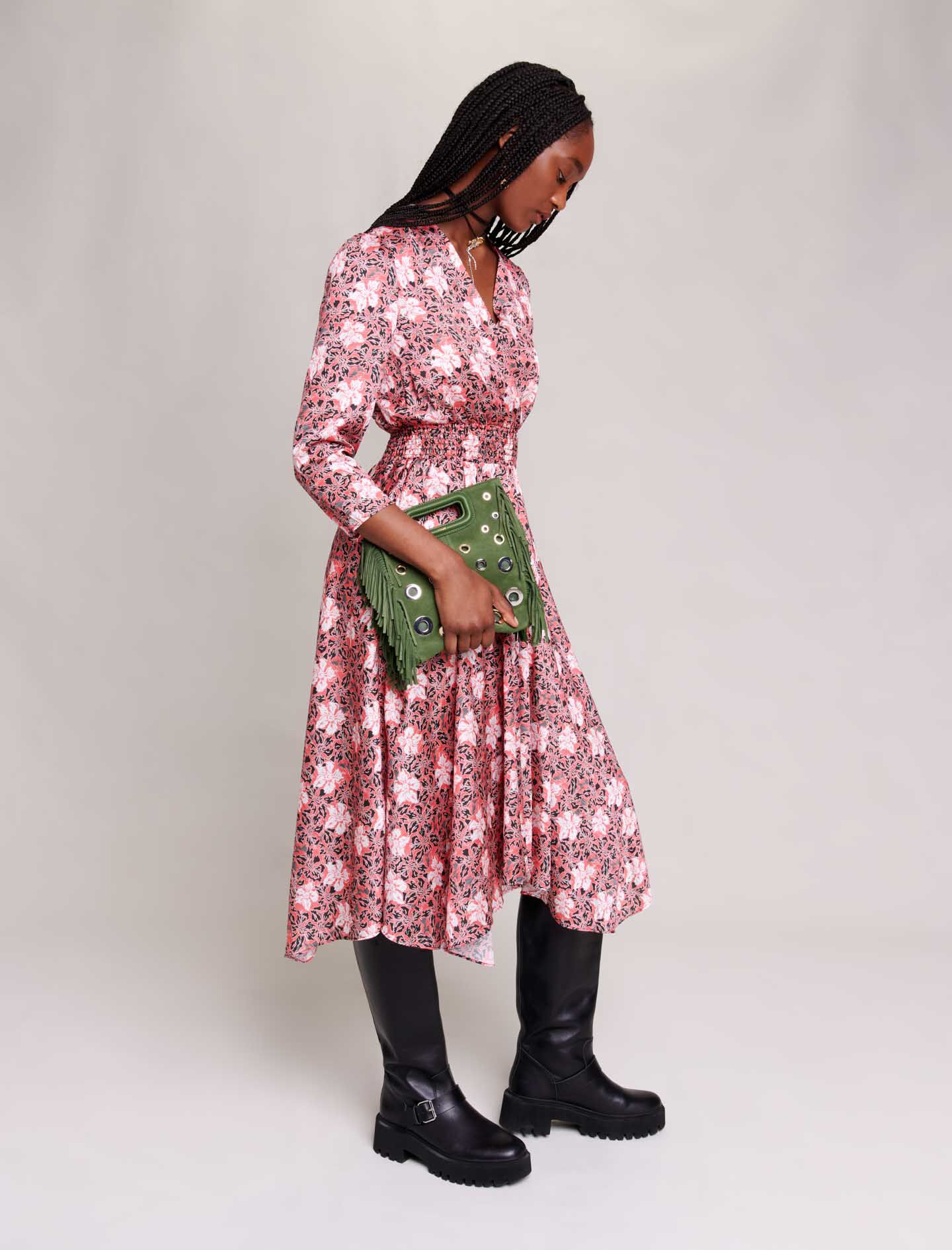 rochie lungă florală-Imprimé fleurs rouge