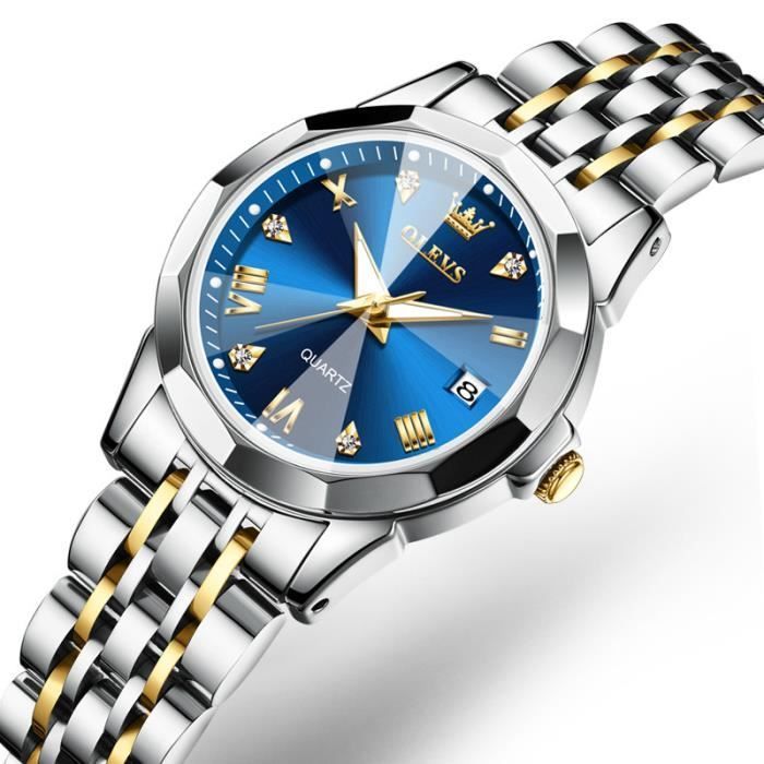 Luxury women's watch, high-quality designer fashion watch, steel bracelet, water-resistant, calendar display, blue diamond