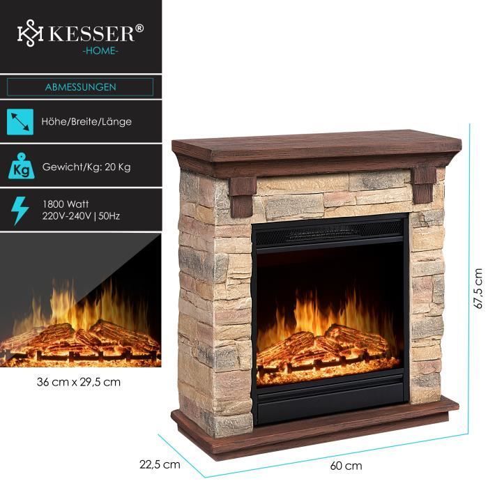 Cheminée électrique - KESSER® - Modèle sur pied - Effet de flamme LED 3D - 1800W - Télécommande incluse