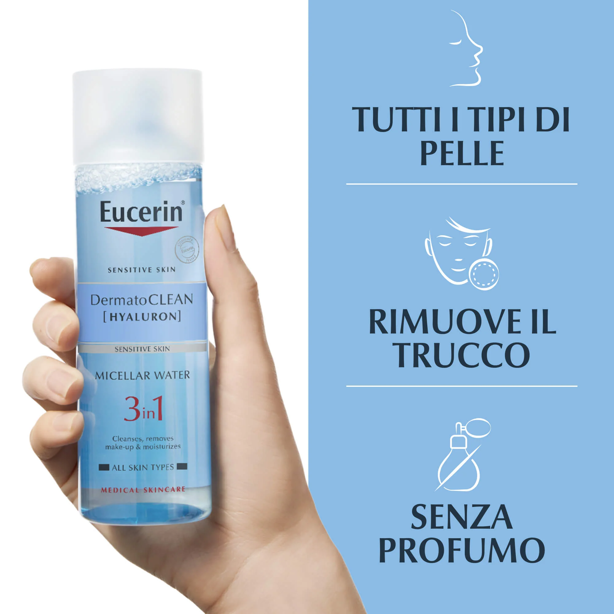 DermatoClean [Hyaluron] DermatoCLEAN Lozione Struccante Micellare 3 in 1 - Acqua detergente viso