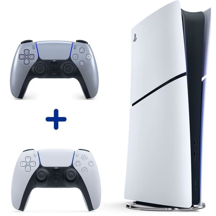 Pack PS5 Digitale (sans lecteur CD) : Console PlayStation 5 (Modèle Slim) + 2ème Manette sans fil PS5 DualSense Silver