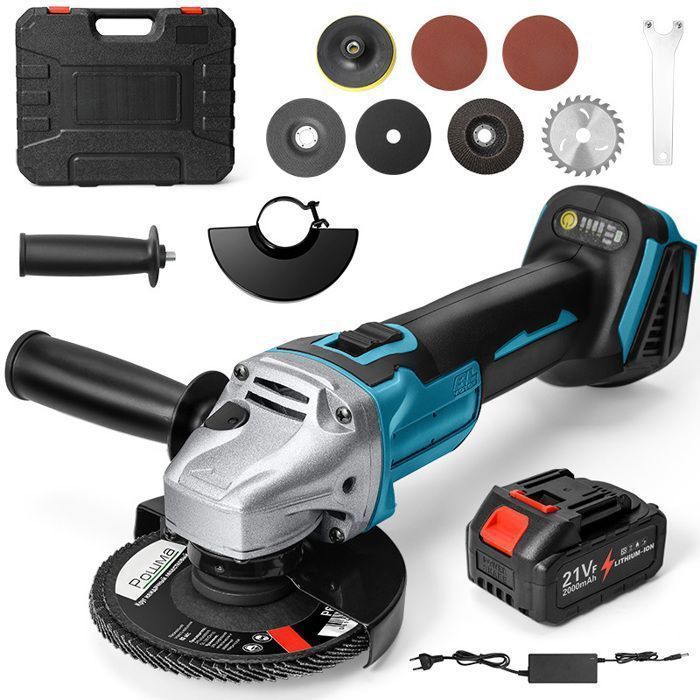 Smerigliatrice angolare elettrica senza spazzole da 125 mm - 3 velocità - 12.000 giri/min - 1 batteria da 21 V