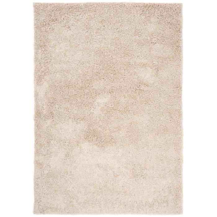 TAPISO Shaggy Living Room Rug, Long Pile, ESSENCE, Dark Beige, Solid Color, Polypropylene, Indoor, 140x200 cm