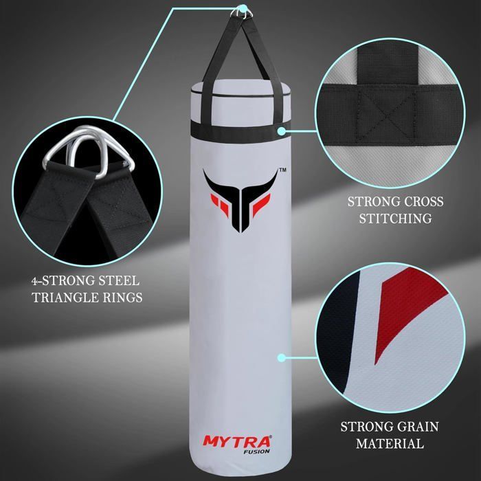 122 cm leerer Boxsack – Mytra Fusion – Verstärkter, ungefüllter Boxsack – Muay Thai Kampfsport – WEISS