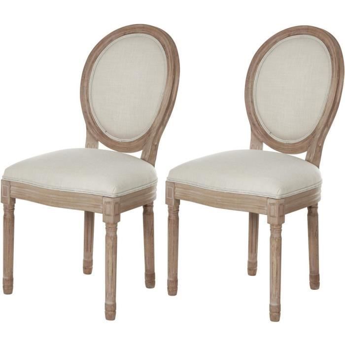 Set of 2 - Beige MEDAILLON Chairs - ATHM DESIGN Brand - Wooden Legs - Fabric Seat - For Dining Room