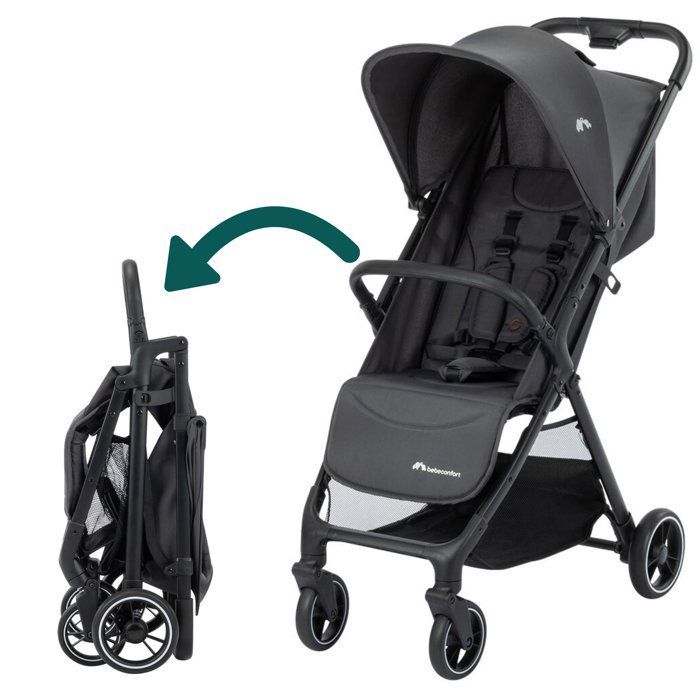 Bebeconfort Azur, poussette canne compacte, 0-3 ans (15 kg), pliage automatique à une main, panier spacieux, Mineral Graphite