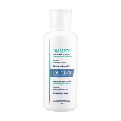 Ducray Diaseptyl vandeninis tirpalas susilpnėjusiai odai. Antiseptinis tirpalas su chlorheksidinu 0,2 %. 125 ml. 125 ml.