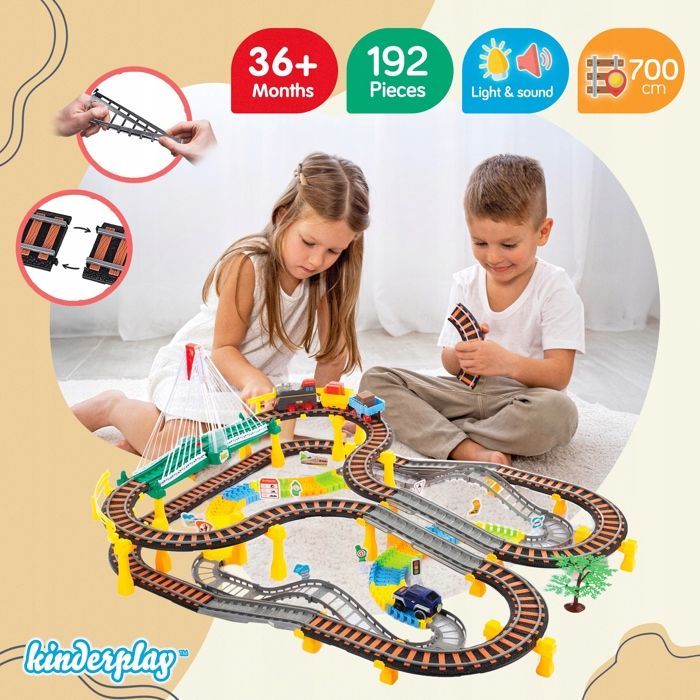 Circuit 2-en-1 Kinderplay: train électrique et piste auto, pont lumineux, loco sonore (KP0635)