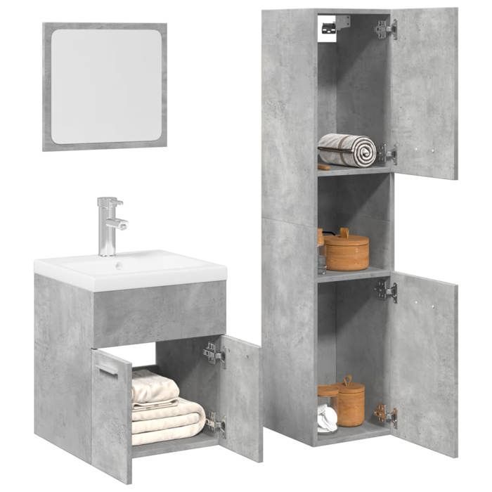 Grijze 3-delige badkamermeubelset, SARAZYJ, MODERN TOILET CABINET, betongrijs E1270