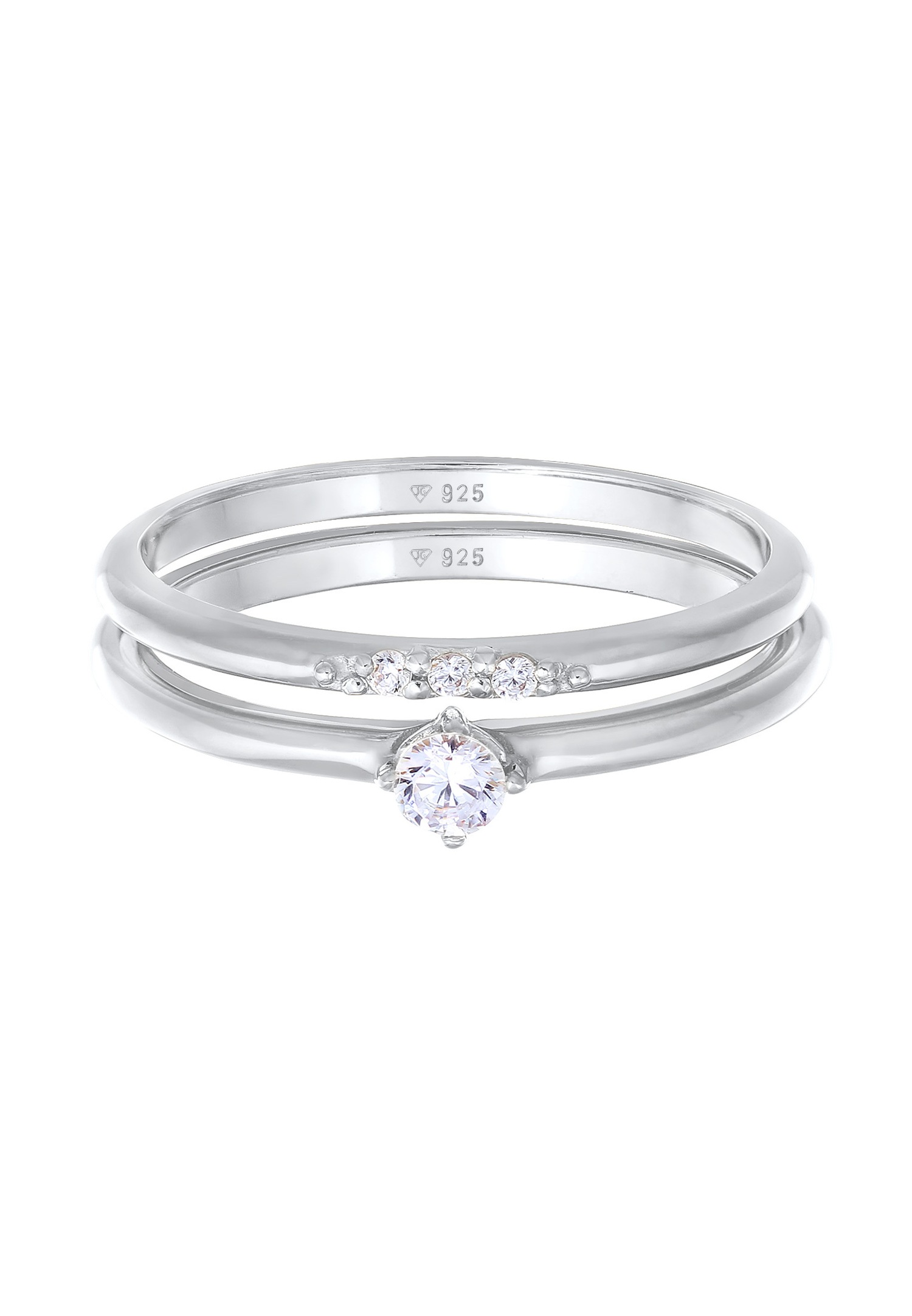 Elli Femmes Set de bagues empilées Solitaire avec des cristaux de zirconium en argent sterling 925