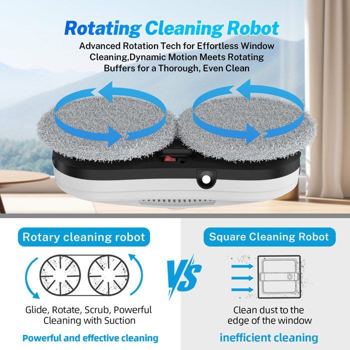 Fensterputzroboter mit bidirektionalem Wasserstrahl – 2700 Pa – Fernbedienung – 3 Reinigungsmodi – 60 ml Wassertank – 5 Min./m²