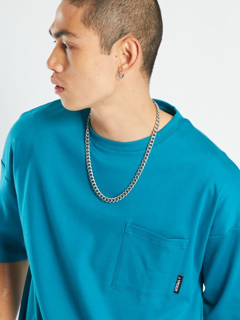 T-shirt met borstzak - BLAUW