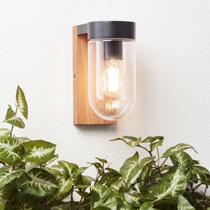 Aplique de exterior CABAR - BRILLANTE - madera oscura/negro - metal/cristal E27 1x40W
