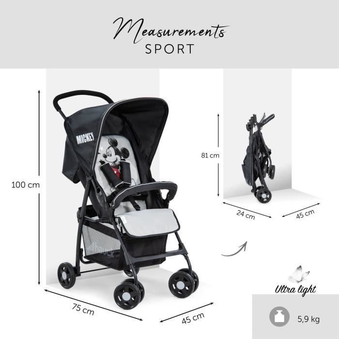 HAUCK - Passeggino - SPORT - Pieghevole e reclinabile - Cappottina parasole - 4 ruote - Topolino e stelle