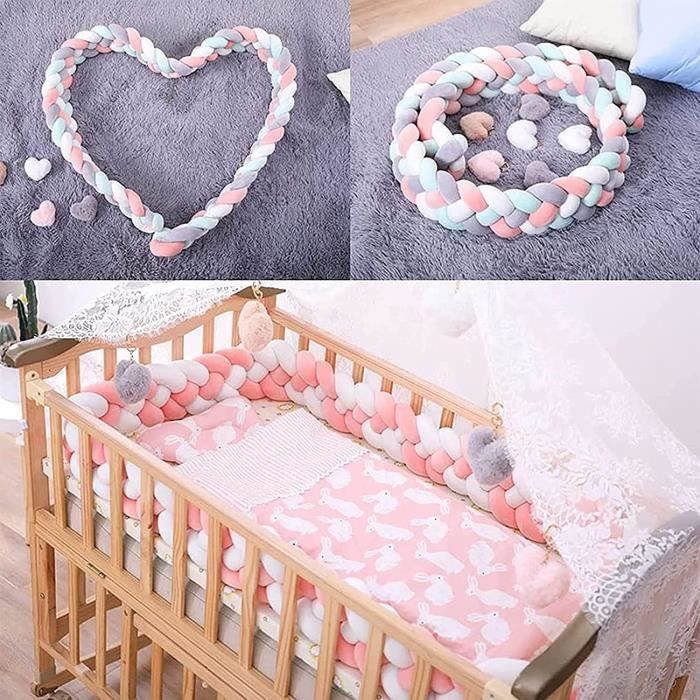 Lit Lit Pare- Chocs, 3 Brins Tresses Torsadées, Longues Bandes Tissées, Oreillers Boule Noués, Infantile Lit Rails Anti Collision