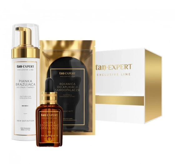 Tanexpert Exclusive Line Tangift zestaw kosmetyków samoopalających pianka   kropelki   rękawica