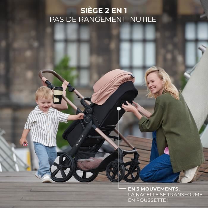 Poussette 3 en 1 Combinée Kinderkraft MOOV2 AIR, Système de voyage de la naissance à 27 kg, Siège auto Mink PRO I-Size inclus, Beige