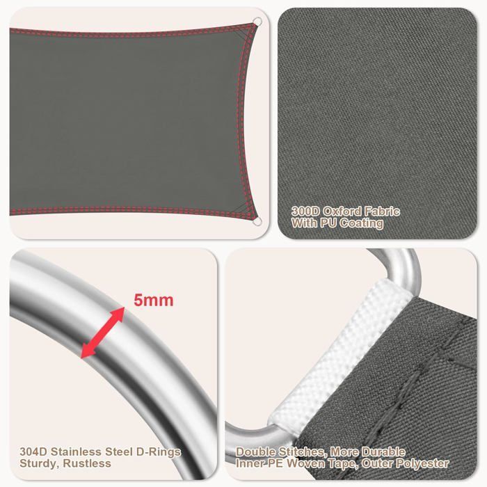 WOLTU Voile d'Ombrage Imperméable,Toile Parasol Protection Solaire et Rayons UV,pour Balcon, Terrasse,Camping,2x4m,Gris foncé