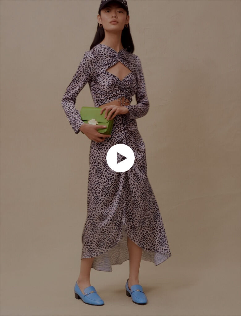 Rochie lungă din satin și broderie - Leopard roz