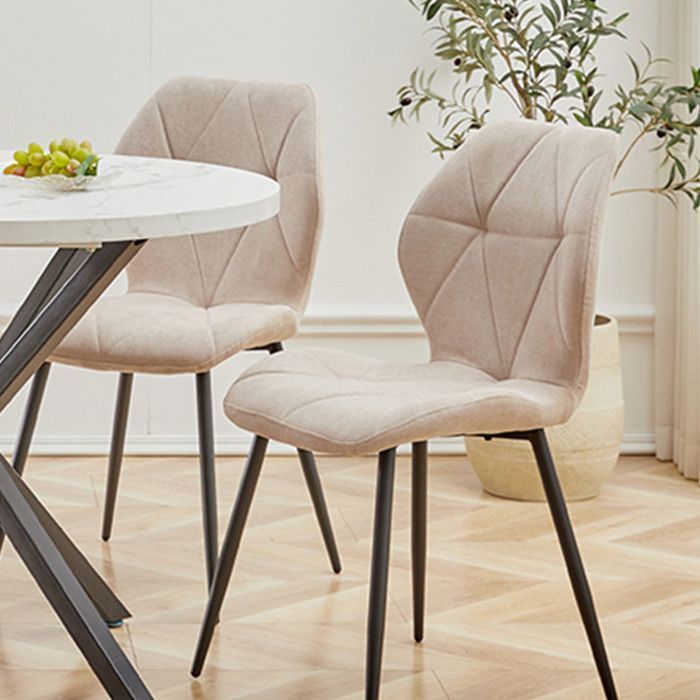 Lot de 6 chaises - HJhomeheart - Chaise de salle à manger en lin vintage - Beige - Pieds en métal - Ergonomique
