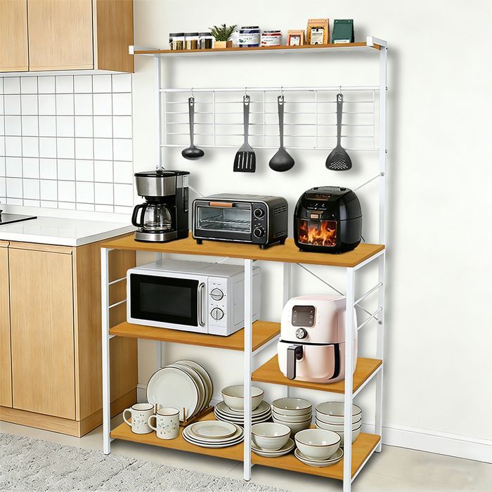 ESTANTERÍA DE ALMACENAMIENTO DE COCINA - HOMEWELL - SOPORTE ORGANIZADOR - 90 X 40 X 168 CM - MADERA NATURAL Y COLOR BLANCO
