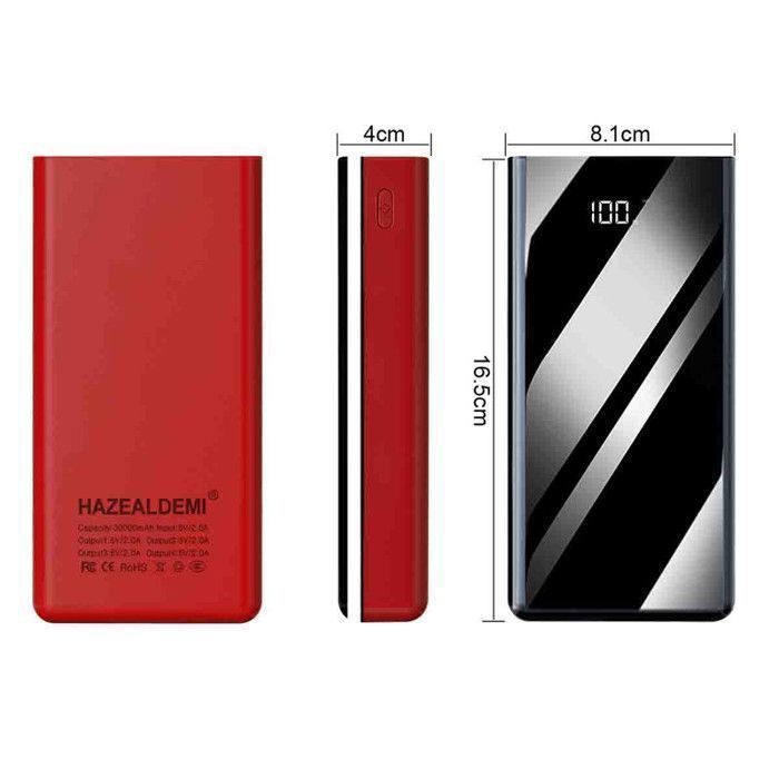 Caricabatterie portatile esterno HAZEALDEMI® da 30000 mAh con 4 uscite/3 ingressi e display LCD/lampada a LED per tutti i telefoni