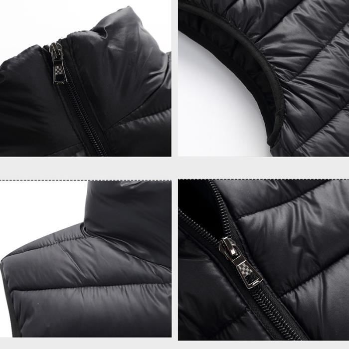 Chaqueta acolchada para hombre, chaqueta acolchada sin mangas para mujer de talla grande con cremallera, chaqueta de plumas cálida para otoño e invierno - Negro
