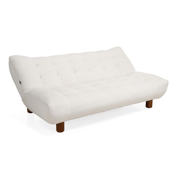 Banquette convertible capitonnée en tissu bouclette écru - VALENTIN Meubletmoi